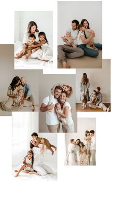 a collage of family photos with their child and mother in the middle one is holding her baby