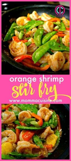 orange shrimp stir fry with green beans and peppers