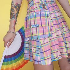 High Waist Color Block Colorful Plaid Pleated Skirt Pleated Short Skirt, Kawaii Skirt, Chain Skirt, Grunge Skirt, Short Pollera, Rok Mini, Y2k Skirt, Plaid Pleated Skirt, High Street Fashion