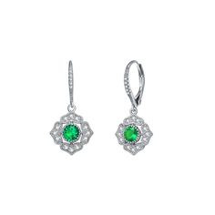 Decorated with green cubic zirconia center stones, and shimmering white cubic zirconia accents, these sterling silver flower earrings offer a luxurious look. Decorated with green cubic zirconia center stones, and shimmering white cubic zirconia accents, these sterling silver flower earrings offer a luxurious look.Click on this JEWELRY & WATCHES GUIDE to learn about fit, styles, materials and more! Length: 28 mm Closures: leverback Metal: sterling silver Plating: rhodium Finish: polished Packagin Elegant Green Flower Earrings For Formal Occasions, Elegant Green Flower Shaped Jewelry, Elegant Green Earrings With Halo Design, Elegant Green Earrings With Diamond Accents, Green Earrings With Pave Setting As A Gift, Green Diamond Drop Earrings With Prong Setting, Green Diamond Earrings With Sparkling Stones, Green Pave Setting Earrings For Wedding, Elegant Green Earrings With Halo Setting