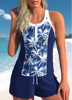 Color:Navy;Size:S;Size:M;Size:L;Size:XL;Size:XXL;Bra Style:Padded;Support:Wire Free;Pad Style:Removable;Strap Style:Unadjustable;Package Contents:1 X Top , 1 X Shorts;Occasion:Sport;Style:Tribal; Navy Sleeveless Fitted Swimwear, Casual Navy Tankini For Beach, Fitted Navy Tankini For The Beach, Navy Sleeveless Tankini For Beach, Navy Stretch Tankini For Summer, Navy Stretch Sleeveless Tankini, Navy Sleeveless Tankini For Summer, Sleeveless Navy Tankini For Beach Season, Navy Sleeveless Tankini For Beach Season