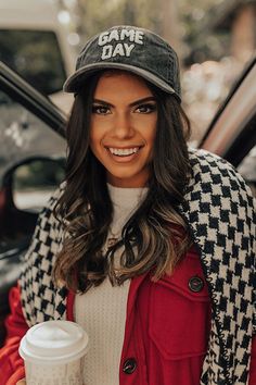 Get game day ready with this trendy baseball cap! - A rounded bill - An adjustable back - Cute sherpa 'GAME DAY' lettering on the front - This piece is perfect for fans of Georgia, Iowa, Texas Tech, Oklahoma State, Vanderbilt, Missouri, and more! Black Baseball Cap For College During Baseball Season, Black Trucker Hat With Curved Bill For Game Day, Black Trucker Hat With Letter Print For Game Day, Black Baseball Cap For Fall, Casual Trucker Hat With Letter Print For Winter, Casual Black Baseball Cap For Fall, Casual Winter Trucker Hat With Letter Print, Casual Snapback Hat With Curved Visor For Game Day, Black Snapback Hat For Winter