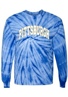 Display your Pitt Panthers spirit in this Panthers Blue T-Shirt! This Panthers Emma Tie Dye Long Sleeve T-Shirt makes a great layer for cooler nights cheering on the Panthers. Featuring a screen print team name on center chest, this Pitt Panthers Long Sleeve LS Tee is a must-have for any fan. Go Panthers! All cotton fabrication, All over tie dye pattern, Ribbed collar, Sleeve cuffs, Finished seams, Straight hemline, 100% Cotton, 4 Pitt Panthers, Tie Dye Pattern, Tie Dye Long Sleeve, Team Name, Blue T Shirt, Tie Dye Patterns, Tie Dye T Shirts, Blue T, Team Names