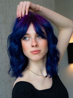 Perfect pop of color with this blue and purple hair look Half Purple Half Blue Hair, Purple And Blue Hair Color Ideas, Blurple Hair, Half Purple Hair, Purple Blue Hair, Purple And Blue Hair, Blue Balayage, Blue And Purple Hair, Blue Purple Hair