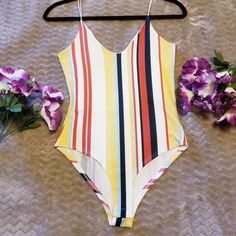 Gaze Bodysuit Size S Is New Without Tags Multicolor V-neck Bodysuit For Summer, Striped Stretch Summer Bodysuit, Fitted Multicolor Summer Bodysuit, Striped Stretch Bodysuit For Summer, Striped One-piece Swimwear For Spring, Multicolor V-neck Bodysuit, Spring Striped One-piece Swimwear, Spring Multicolor V-neck Bodysuit, Multicolor Stretch Bodysuit For Summer