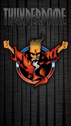 the thunderdome logo on a black background with an orange and red tiger in it