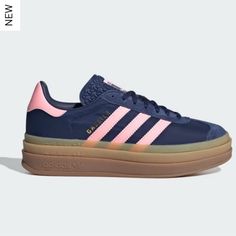 Adidas Gazelle Bold Platform Sneakers Dark Blue/Spark Pink. Women’s Size 9 And Brand New In Box! Rare Sold Out Online Adidas Gazelle Platform, Gazelle Bold Shoes, Pink Gazelles, Adidas Gazelles, Shoes For School