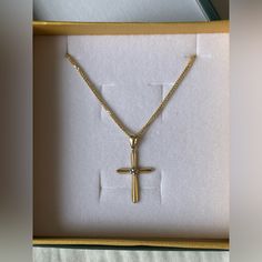 Brand New. Never Worn. Approximately 10-12 Inches Or So. Formal 14k Stamped Cross Pendant Necklace, Luxury Cross Necklaces For Formal Occasions, Formal Cross Necklace With Polished Finish, Elegant 14k Stamped Cross Jewelry, Elegant 14k Stamped Cross Pendant Jewelry, Classic Cross Necklace For Formal Occasions, Formal Classic Cross Necklace, Gold Cross Necklace, Gold Cross