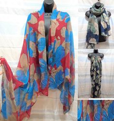 For Casual Use and Special Occasion                                                                       Wide Enough to Wrap yourself and use as a pareo  Size:  39" x 59" Beach Pareo, Leaf Abstract, Long Shawl, Flower Leaf, Shawl Scarf, Fashion Lighting, Scarf Shawl, Scarf Wrap, Women's Accessories