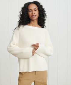 Cotton Boatneck Sweater IvoryIn the ribbed texture of the knits we’re known for, this cotton knit is an instant classic.Style it with casual denim or a wide leg trouser for a look that’s as casual as it is effortlessly pulled together.100% cotton. Made in China. Lightweight sweater with boat neck and wide sleeves. Jenni Kayne, Boatneck Sweater, Lightweight Sweater, Wide Sleeves, Casual Denim, Cotton Knit, White Sweaters, Light Weight Sweater, Knitwear Women