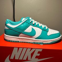 Dunk Low Clear Jade Mens Sizes 9.5 10 13 Brand New With Box Turquoise Low-top Sneakers For Streetwear, Turquoise Sneakers For Streetwear With Round Toe, Turquoise Round Toe Sneakers For Streetwear, Nike Low-top Turquoise Sneakers, Nike Dunks Low, Jordan Shoes Retro, Pretty Shoes Sneakers, Cute Nike Shoes, Cute Nikes