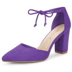 Shop Allegra K for tapered straps ankle tie point toe chunky heel pumps you are looking for, get more women's chunky heel for yourelf. Order now! Free Returns! Purple Pumps, Simple Bow, Evening Heels, Casual Halloween, Chunky Heel Pumps, Womens Chunky Heels, Pump Dress, Office Casual, Court Shoes