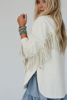 Jackson Hole Button Down Jacket - Beige Jacket Silhouette, Cute Fringe, Loose Jacket, Button Down Jacket, Boho Jacket, Boho Leather, Jackson Hole