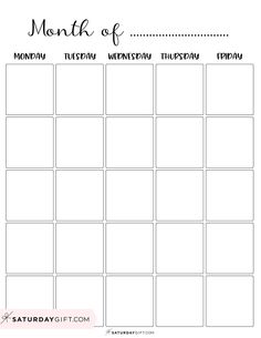 the printable month of the week calendar