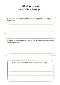 the self - awareness journal is shown in this printable version, which includes information about self - awareness