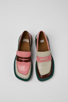 Colorful Loafers, Camper Twins, Eclectic Grandpa, Funky Shoes, Opposites Attract, Classic Heels, Cooler Look, Penny Loafer, Recycled Rubber