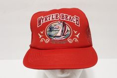 Vintage Myrtle Beach Trucker Hat Red 1980's logo sea fishing H124 Smoke Free Home You are Buying a Vintage hat.  Items are checked and are like brand new.  Please ask any questions about items that you would like to know. Please check out are other listings will are adding new items all the time. Hope you have a wonderful day. Retro Summer Trucker Hat With Wide Brim, Retro Wide Brim Trucker Hat For Summer, Retro Red Beach Hat, Vintage Summer Trucker Hat For Outdoor Activities, Vintage Trucker Hat With Curved Brim For Summer, Vintage Red Hat For Vacation, Vintage Red Hat For The Beach, Red Vintage Hat For Vacation, Vintage Trucker Hat For Summer