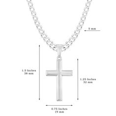 "This traditional cross pendant and Italian made Curb chain are made to the highest of quality standards from solid Sterling Silver 925, and have a High Polish finish for extraordinary shine. The perfect gift of faith, for that special someone (or for yourself). Perfect for a First Communion Gift, Birthday Gift, Easter Gift, Father's Day Gift, Valentines Gift, Wedding Gift or Anniversary Gift, this cross necklace will make a gift he will cherish. CHOICE OF LENGTHS: This craftsman made, solid ste Silver Cross Necklace With Curb Chain, Fishers Of Men Bracelet, Silver Cross Pendant For Men, Father's Day Silver Cross Pendant Necklace, Boys Cross Necklace, Nickel-free Sterling Silver Cross Necklace, Nickel-free Metal Cross Pendant Necklace, Nickel-free Sterling Silver Cross Necklace For Gift, Cross Necklace Sideways