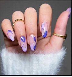 Purple Tones With Abstract Line Short Purple Press On Nails 24 Pc Nails Fake Nails With Glue, Diy Manicure, Short Acrylic Nails, Nail Arts, Artificial Nails, Purple Nails