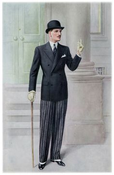 1930s Mens Fashion, 1930s Men, Morning Dress, Morning Suits, Mens Fashion Illustration, Black Lounge, Fashion Illustration Vintage