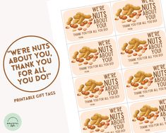 we're nuts about you thank you for all you do printable gift tags