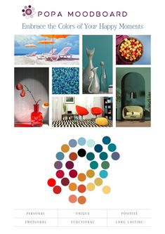 an advertisement for popa mood board with different colors and designs on it, including vases