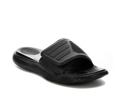 Textured synthetic band upper with padded fabric lining, Easy slip-on entry with adjustable Velcro closure for a custom fit, Open round toe, Cushioned foam Bounce footbed, Sculpted foam midsole and traction outsole, adidas® branding details including iconic three stripes | Men's Adidas AlphaBounce Slide 2.0 Sport Slides Sandals in Black Size 10 Medium Adidas Synthetic Slip-on Slides, Adidas Slip-resistant Slip-on Slides, Comfortable Adidas Slip-on Slides, Adidas Slides With Branded Insole, Comfortable Adidas Slides With Synthetic Material, Adidas Synthetic Slides For Swimming, Adidas Sports Slide Sandals, Adidas Slide Sandals For Sports, Adidas Slip-on Slides