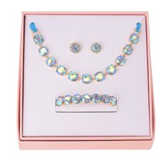 Add a touch of elegance and fun to your little one's wardrobe with the FAOabulous by FAO Schwarz Girls 3pk Stone and Ribbon Necklace, Bracelet, and Earring Set in blue. Perfect for young fashionistas, this set is ideal for special occasions, birthdays, or simply playing dress-up.

- Material: Acrylic pearl beads and faceted stones
- Color: Blue
- Gender: Female
- Age Group: Kids
- Includes: 1 necklace, 1 bracelet, 1 pair of clip earrings
- Features: Stretch closures for safety and comfort, clip Elegant Crystal Jewelry For Birthday, Adjustable Blue Jewelry For Party, Adjustable Costume Jewelry Sets For Party, Party Jewelry Sets With Matching Earrings, Party Jewelry Sets With Matching Round Earrings, Adjustable Blue Jewelry Sets For Party, Blue Costume Jewelry Sets For Gifts, Blue Jewelry Set, Bracelet And Earring Set