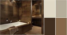 an image of a bathroom setting with brown and beige colors in it's walls