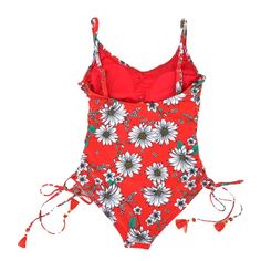 Jessica Simpson Floral Print One Piece Women's Swimsuit -New with Tag -Brand: Jessica Simpson -Color: Red/Floral Print -Size: S -Material: Shell: 84%Polyester/16%Spandex -Lining: 100%Polyester -Ties at Sides with Tassel Trim -Removable Soft Cups -Shoulder Straps -Adjustable Straps -Pull-On Closure -Made in China Red Floral Print, Print Swimsuit, Soft Cup, Women's Swimwear, White Style, Red Floral, Jessica Simpson, Women Swimsuits, Womens Swimwear