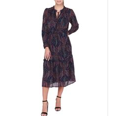 Black Tape Women's Long-Sleeve Tiered Midi Dress Dark Purple Paisley Size Xl Casual Long Sleeve Patterned Midi Dress, Black Long Sleeve Dress With Paisley Print, Black Long Sleeve Dresses With Paisley Print, Casual Long Sleeve Maxi Dress For Date Night, Flowy Long Sleeve Midi Dress With Paisley Print, Chic Long Sleeve Paisley Print Dress, Flowy Long Sleeve Paisley Print Midi Dress, Casual Long Sleeve Dresses With Paisley Print, Casual Long Sleeve Midi Dress With Paisley Print