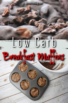 low carb breakfast muffins with chocolate frosting in a muffin pan