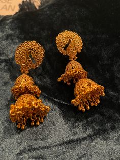 "One of a kind gold peacock jumkhas. 2\" long. Lightweight earrings great for the festive season." Peacock Jumkhas, Jhumkas Earrings, Gold Peacock, Jhumka Earrings, Lightweight Earrings, Neutral Outfit, Light Weight Earrings, Festive Season, Festival Season