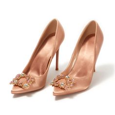 Shop Pink Wedding Satin Pointed Toe Rhinestones Buckle Stiletto Heel Pumps color Pink for Anniversary, Honeymoon, Party, Red Carpet, Wedding with worldwide Free shipping & Free return. Glamorous Gold Wedding Shoes For Banquet, Crystal Wedding Shoes For Party, Elegant Gold Wedding Shoes For Banquet, Glamorous Rhinestone Shoe Clips, Elegant Rhinestone Shoe Clips For Wedding, Glamorous Embellished Shoe Clips For Prom, Embellished Shoe Clips For Prom, Gold Pointed Toe Shoe Clips For Wedding, Elegant Gold Rhinestone Shoe Clips