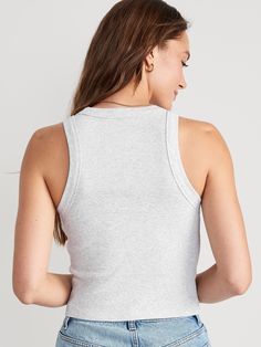 high crew neck sleeveless snug fit hits at waist models are approx.  5'9" and wear sizes s (4), l (12), and xl (18)Machine wash cold, tumble dry low.  spandex 4% cotton 96%