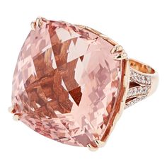 Nazarelle 14 Karat Rose Gold 60.63 Carat Cushion Cut Morganite and Diamond Ring For Sale at 1stDibs Luxury Cushion Cut Morganite Jewelry, Luxury Morganite Cushion Cut Jewelry, Luxury Morganite Cushion Cut Rings, Blush Luxury Formal Jewelry, Morganite Diamond Ring, Pink Morganite Ring, Contemporary Engagement Rings, Expensive Jewelry Luxury, Rose Gold Quartz