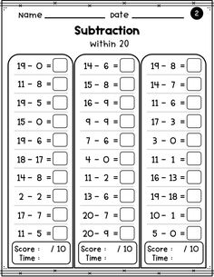 subtraction worksheet with numbers and times to print out for kids in the classroom