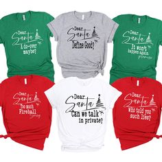 "Dear Santa Shirts - Christmas Family Shirts - Family Christmas Shirts - Santa Shirts - Santa Group Shirts - Group Christmas Shirts - Funny  Dear Santa Shirts  1. Choose Size and Color of 1st Shirt and add to cart,  under personalization add what you would like it to say, can also be custom  2. Go back and add more and so on.  Please look at the photos to see what colors are available for 0-Youth XL  If you have any questions, feel free to ask.  Adult Unisex Triblend short sleeved Crew Neck.  50 Dear Santa Shirts, Group Christmas Shirts, Couples Christmas, Matching Christmas Shirts, Friends Tee, Christmas Party Shirts, Santa Shirts, Group Shirts, St Patrick Day Shirts