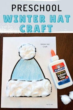 Preschool Easy Winter Hat Craft (Free Printable) Winter Craft For Pre Schoolers, January Craft For Kindergarten, Winter Crafts Toddlers, Winter Hat Printable, Winter Art For Preschool, January Crafts For Kids Preschool, Winter Hat Template, Winter Crafts For Kids Preschool, Preschool Winter Crafts