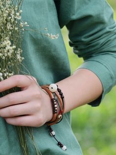 Style: Street Type: Bracelets Material: Leather Gender: Female Weight: 35 gram #bracelet #vintage #folkstyle Casual Brown Braided Bracelet, Brown Beaded Bracelets For Friendship, Adjustable Brown Friendship Bracelets, Brown Braided Friendship Bracelets, Bracelets To Make, Leather Street Style, Forest Girl, Bell Ornaments, Folk Fashion