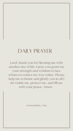 a white card with the words, daily prayer