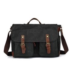 The Mens Work Bag Messenger Fit Laptop 15.6" is a stylish and functional bag perfect for business and travel. It is made of high-quality waterproof canvas material and features a classic, timeless design with a laptop sleeve which can fit in a 15.6-inch laptop, making it perfect for carrying all your work and tech essentials. The bag comes with a detachable shoulder strap for easy carrying. This bag is perfect for work, school, or travel.  ITEM FEATURES - 1 x Main Compartment  - 2 x Front Zipper Pockets 
- 1 x Laptop Compartment 
- 2 x Slot Pockets 
- 2 x Side Pockets 
- 1 x Back Zipper Pocket 
- Waterproof& Durable 
- Trolley Sleeve Design 
- Fit Laptop 15.6" 
 
     ITEM DETAILS    *Item Type: Briefcase  *Material: Waxed Canvas& Crazy Horse Leather 
*Size: L40 *W10 *H30(CM) 
*Color: Blac Canvas Satchel Briefcase With Luggage Sleeve, Classic Black Canvas Satchel, Classic Black Canvas Bag, Business Briefcase In Waxed Canvas With Luggage Sleeve, Business Briefcase With Luggage Sleeve In Waxed Canvas, Classic Black Canvas Shoulder Bag, Waxed Canvas Laptop Bag With Shoulder Strap, Travel Laptop Bag With Adjustable Strap In Waxed Canvas, Travel Canvas Briefcase Shoulder Bag