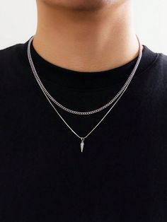 2pcs Punk Style Geometric Rivet Design Men Necklaces Gold,Silver Punk,Fashionable   Copper Alloy     Men Fashion Jewelry, size features are:Bust: ,Length: ,Sleeve Length: Men Necklaces, Compass Pendant, Necklaces Gold, Necklace Sets, Estilo Hip Hop, Estilo Punk, Elegant Dresses Long, Punk Style, Boho Women