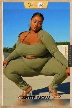 Plus Size Long Sleeve Tops+pants 3 Piece Tracksuit Fitted Green Pant Set For Loungewear, Flattering Outfits For Plus Size, Outfits For Plus Size Women, Plus Size Long Sleeve Tops, Family Dress, Michelle And Barack Obama, Plus Size Inspiration, Plus Size Baddie Outfits, Pageant Girls