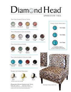 the diamond head upholstered chair is shown with different colors and designs on it