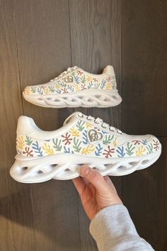 Custom hand-painted sneakers with a colorful Matisse coral-inspired design #CustomSneakers #Matisse