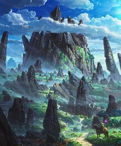 an image of a fantasy landscape with rocks and grass