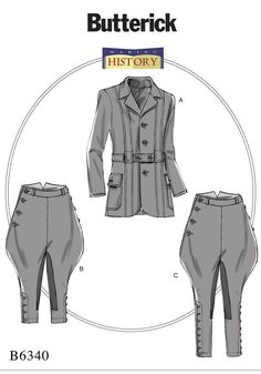 a women's coat and pants sewing pattern from butterick history, with the words butter