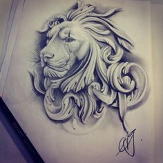 a drawing of a lion with long manes on it's head and eyes