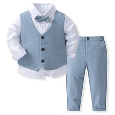 Season:Summer,Spring; Fabric:Cotton; Sleeve Length:Long Sleeve; Look After Me:Machine wash; Gender:Boys; Quantity:4 Pieces; Style:Fashion; Occasion:Formal; Kids Apparel:Shirt  Pants,Clothing Set; Age Group:Kids; Pattern:Solid Color; Age:7-13 Years; Listing Date:04/24/2023; Weight (kg):; Bust:; Length [Bottom]:; Length [Top]:; Waist: Toddler Boy Dress Clothes, Boy Wedding Outfit, Cute Toddler Boy, Terno Slim Fit, Toddler Boy Clothing, Bow Tie Suit, Boys Birthday Outfits